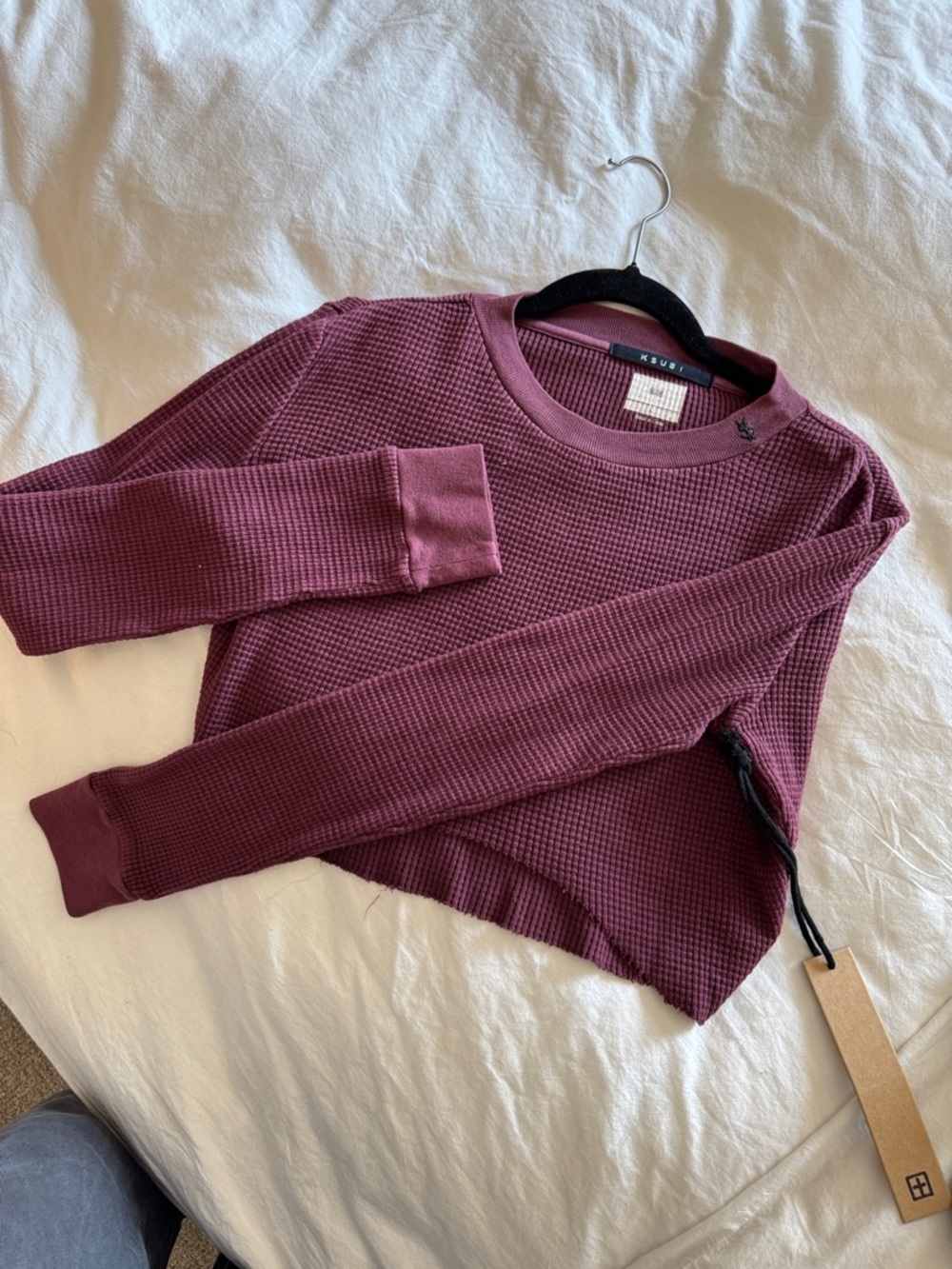 Ksubi Cropped Waffle Knit Long Sleeve Top - Plum